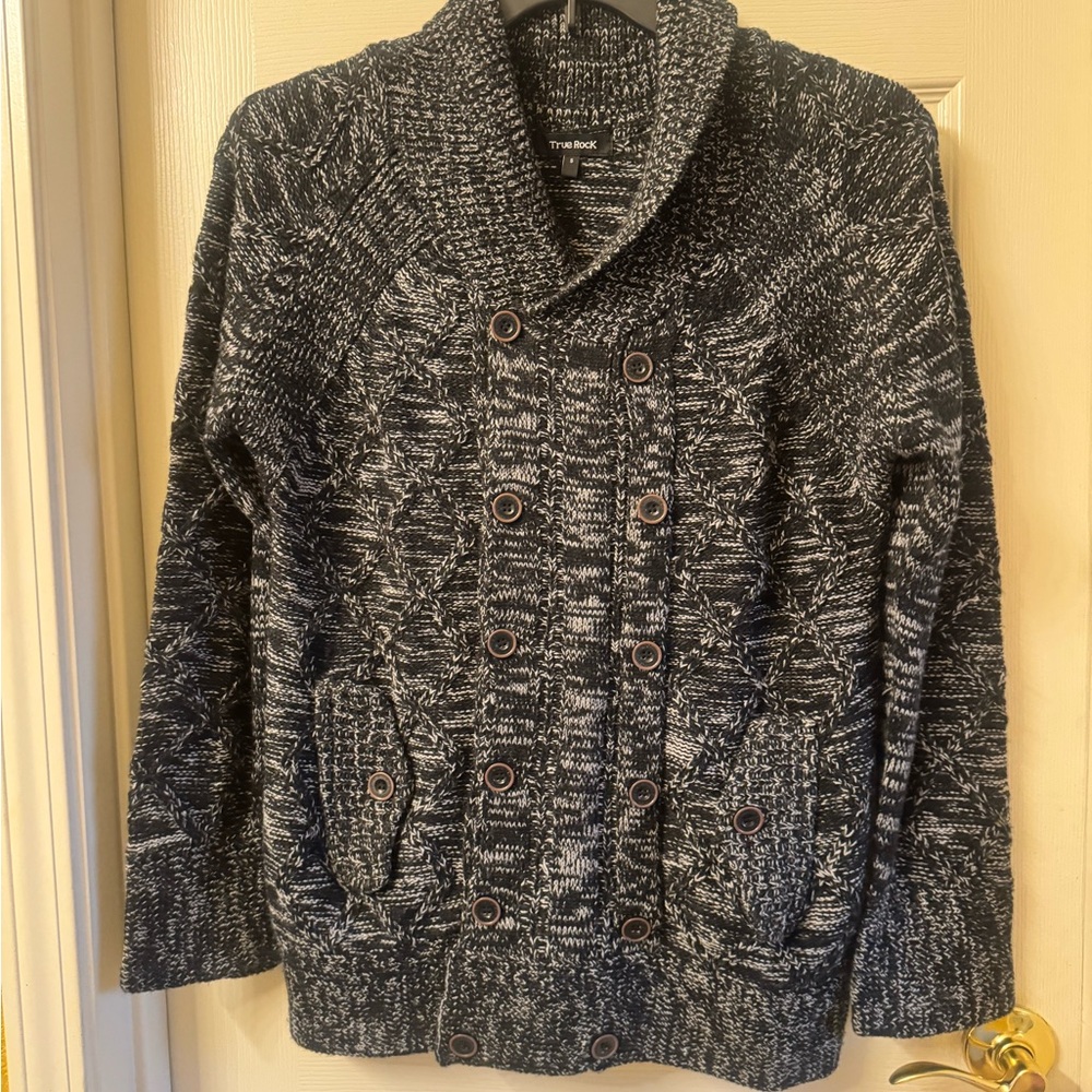 TRUE ROCK Men’s Black and White Cardigan Sweater